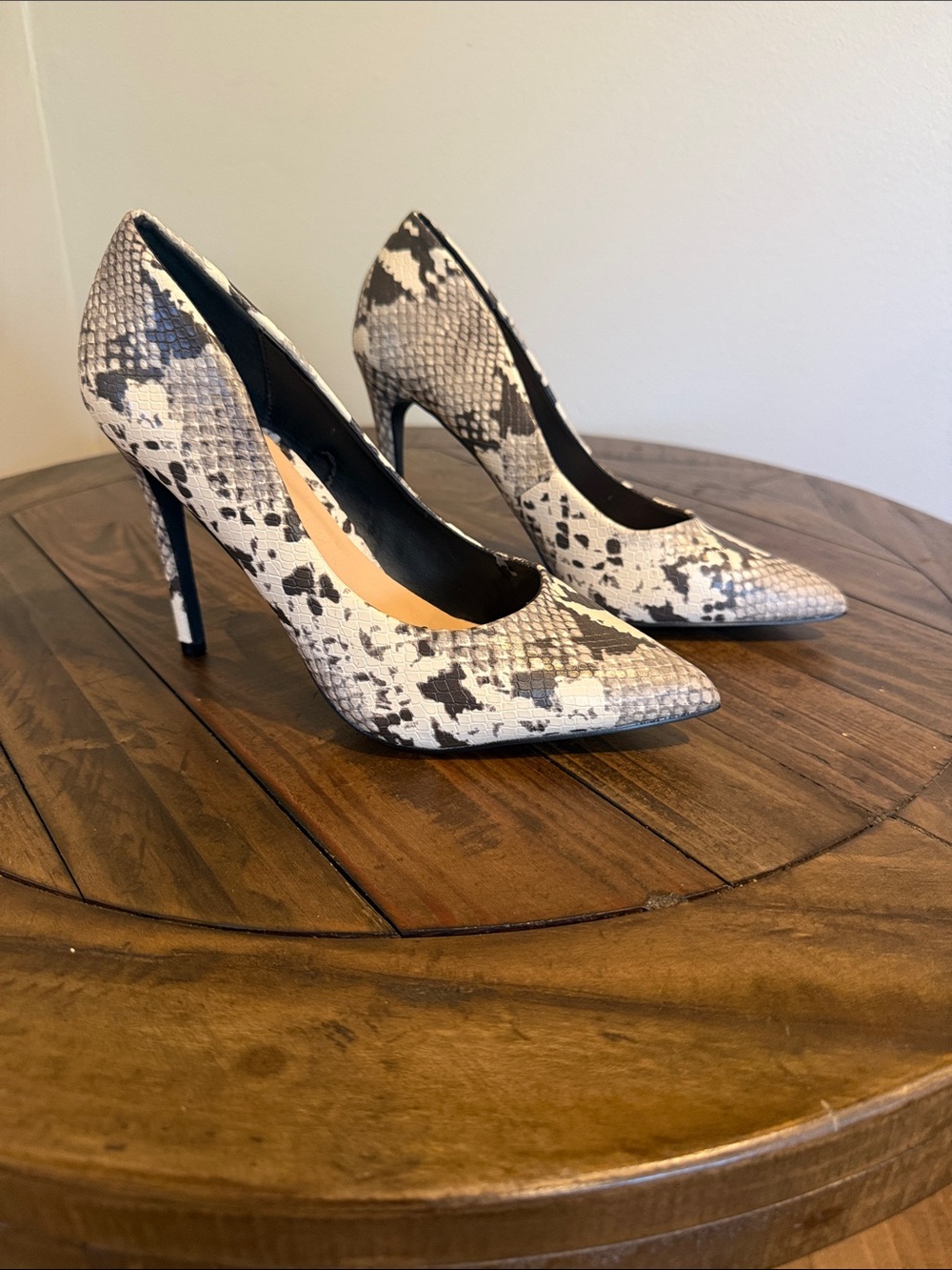 Madden Girl Snake-Print Pointed Toe Stiletto Pumps - Black & Cream